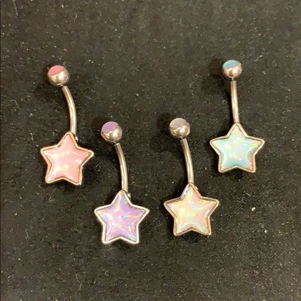 4 pc seCurved barbell star belly piercing gift set